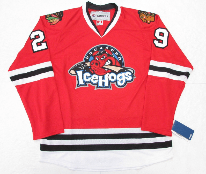 Corey Crawford Rockford Icehogs Premier Replica Red Jersey product image 2, provided for visual reference and product detail