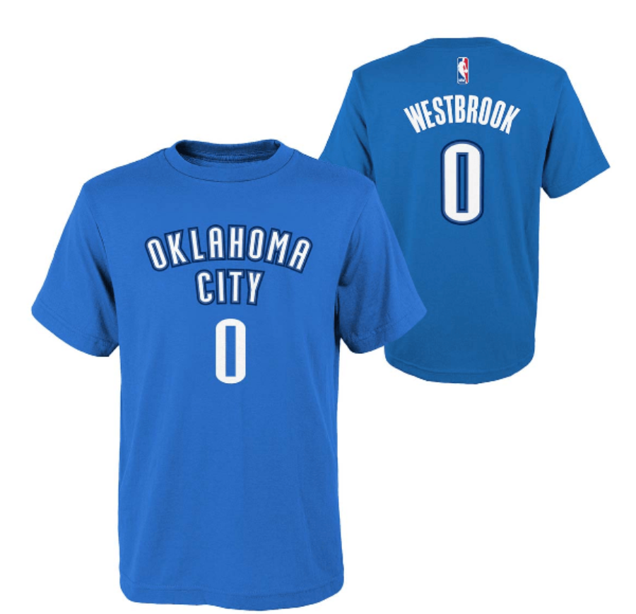 Russell Westbrook Oklahoma City Thunder NBA Youth Name & Number T-Shirt product image 1, provided for visual reference and