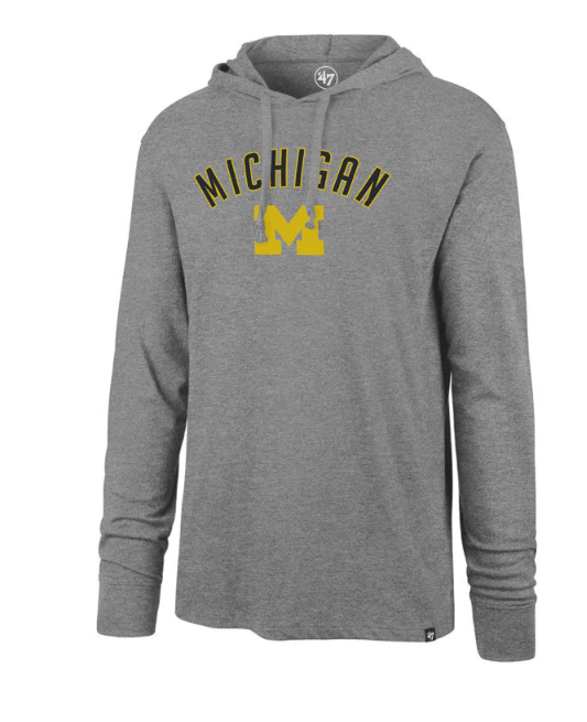 Mens Michigan Wolverines '47 NCAA Focus Club Hood Long Sleeve T-Shirt product image 1, provided for visual reference and