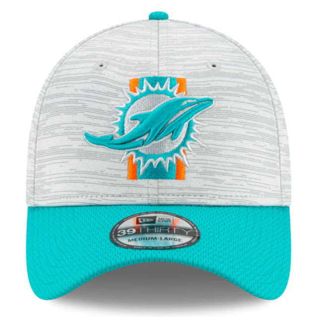 Miami Dolphins 2021 Training Camp On Field Gray/Aqua New Era 39THIRTY Flex Fit Hat product image 2, provided for visual
