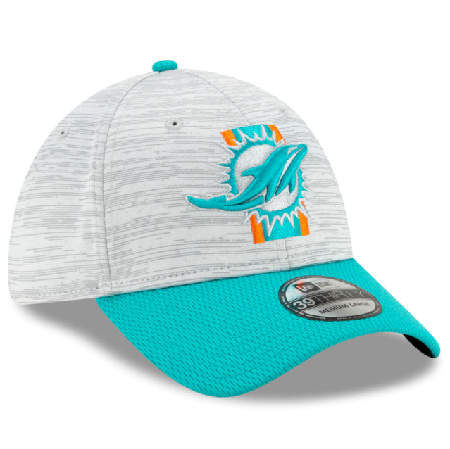 Miami Dolphins 2021 Training Camp On Field Gray/Aqua New Era 39THIRTY Flex Fit Hat product image 3, provided for visual