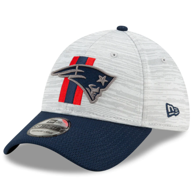 New England Patriots 2021 Training Camp On Field Gray/Navy New Era 39THIRTY Flex Fit Hat product image 1, provided for