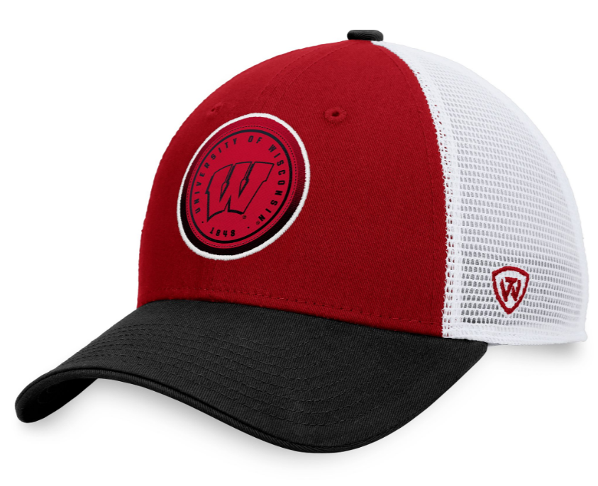 Top of the World Men Wisconsin Badgers Red/White Iconic Adjustable Trucker Hat product image 1, provided for visual
