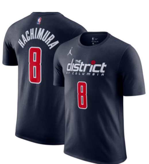 Jordan Men Washington Wizards Rui Hachimura #8 Navy Player T-Shirt product image 1, provided for visual reference and