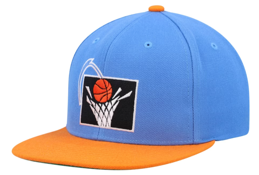 Mens Cleveland Cavaliers 2-Tone Blue/Orange 2.0 HWC Mitchell & Ness Snapback Hat product image 1, provided for visual