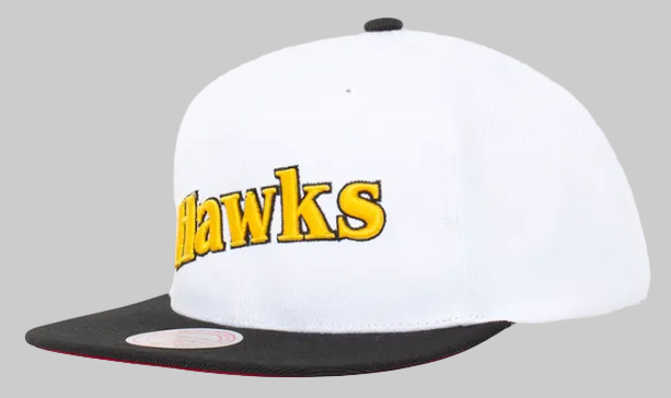 Atlanta Hawks Mitchell & Ness Hardwood Classics Reload 2.0 Snapback Hat - White/Black product image 1, provided for visual
