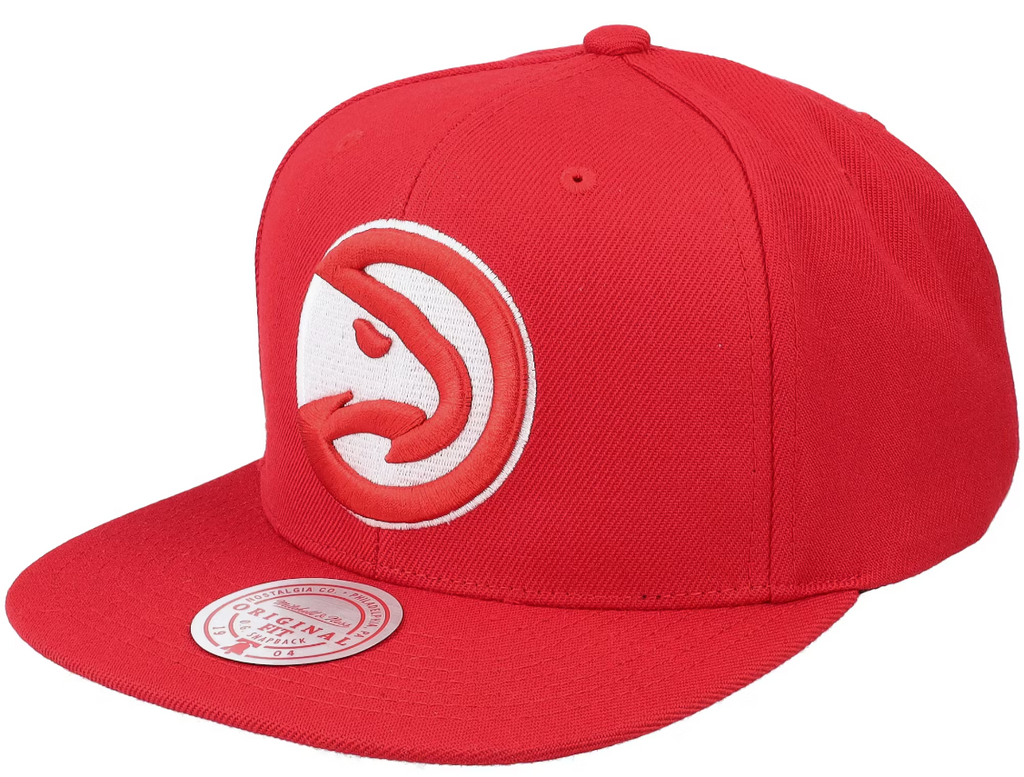 Mens NBA Atlanta Hawks Red Mitchell And Ness Basic Core Snapback Hat product image 1, provided for visual reference and
