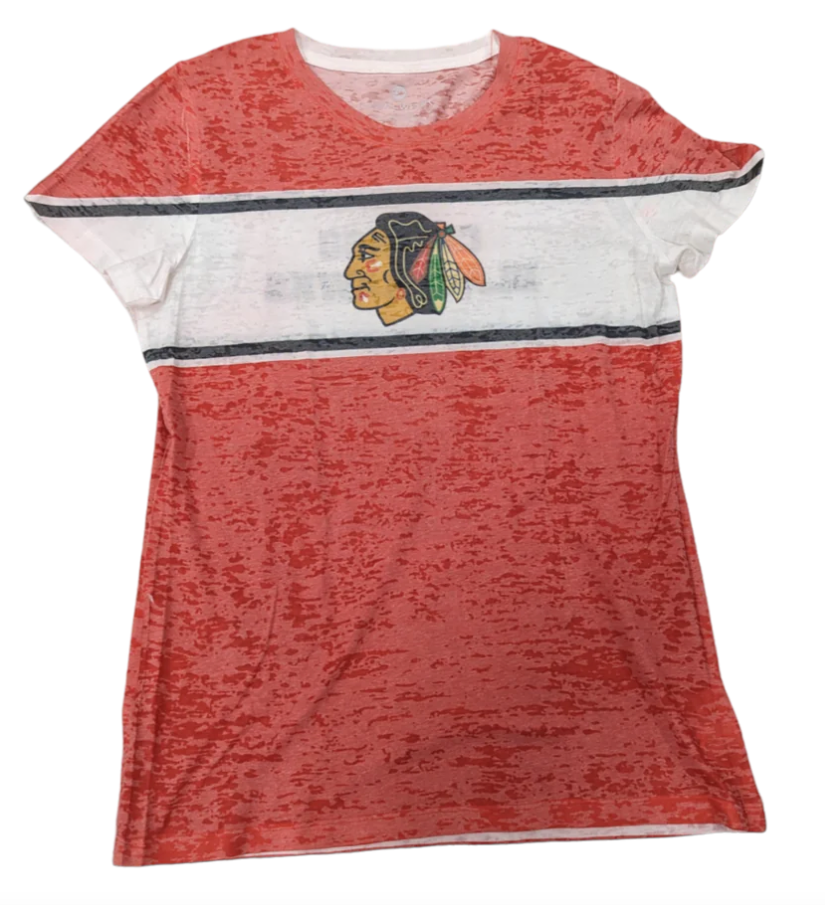 Chicago Blackhawks NHL Red LevelWear Big Stripe Burnout T-Shirt for Women product image 1, provided for visual reference and