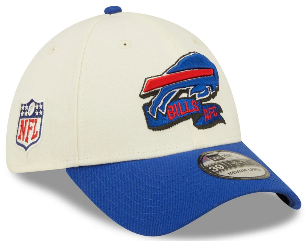 Buffalo Bills New Era Cream/Royal 2022 Sideline 39THIRTY Flex Hat for Men product image 1, provided for visual reference and