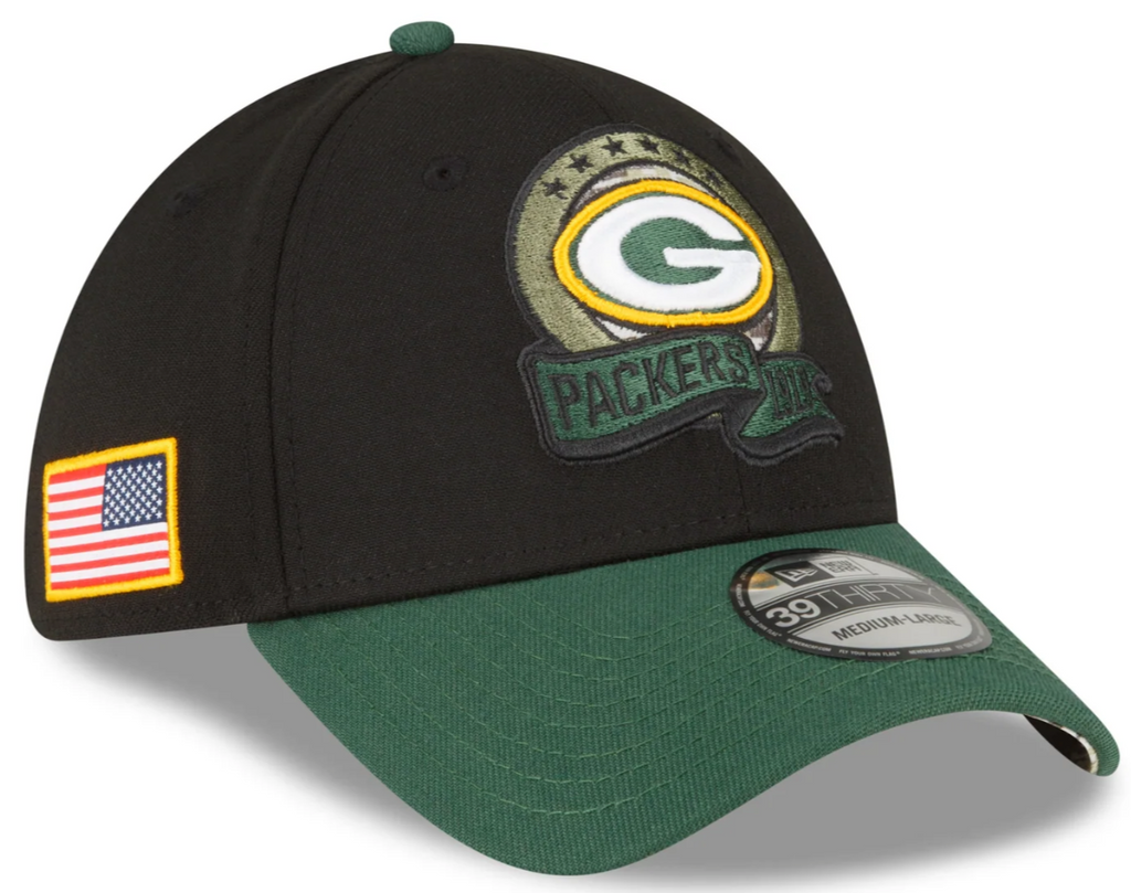 Green Bay Packers New Era Black 2022 Salute to Service 39THIRTY Flex Hat for Men product image 1, provided for visual