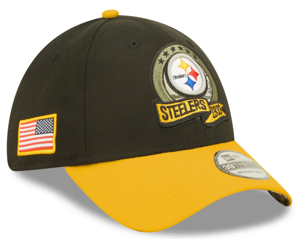 Pittsburgh Steelers New Era Black 2022 Salute to Service 39THIRTY Flex Hat for Men product image 1, provided for visual