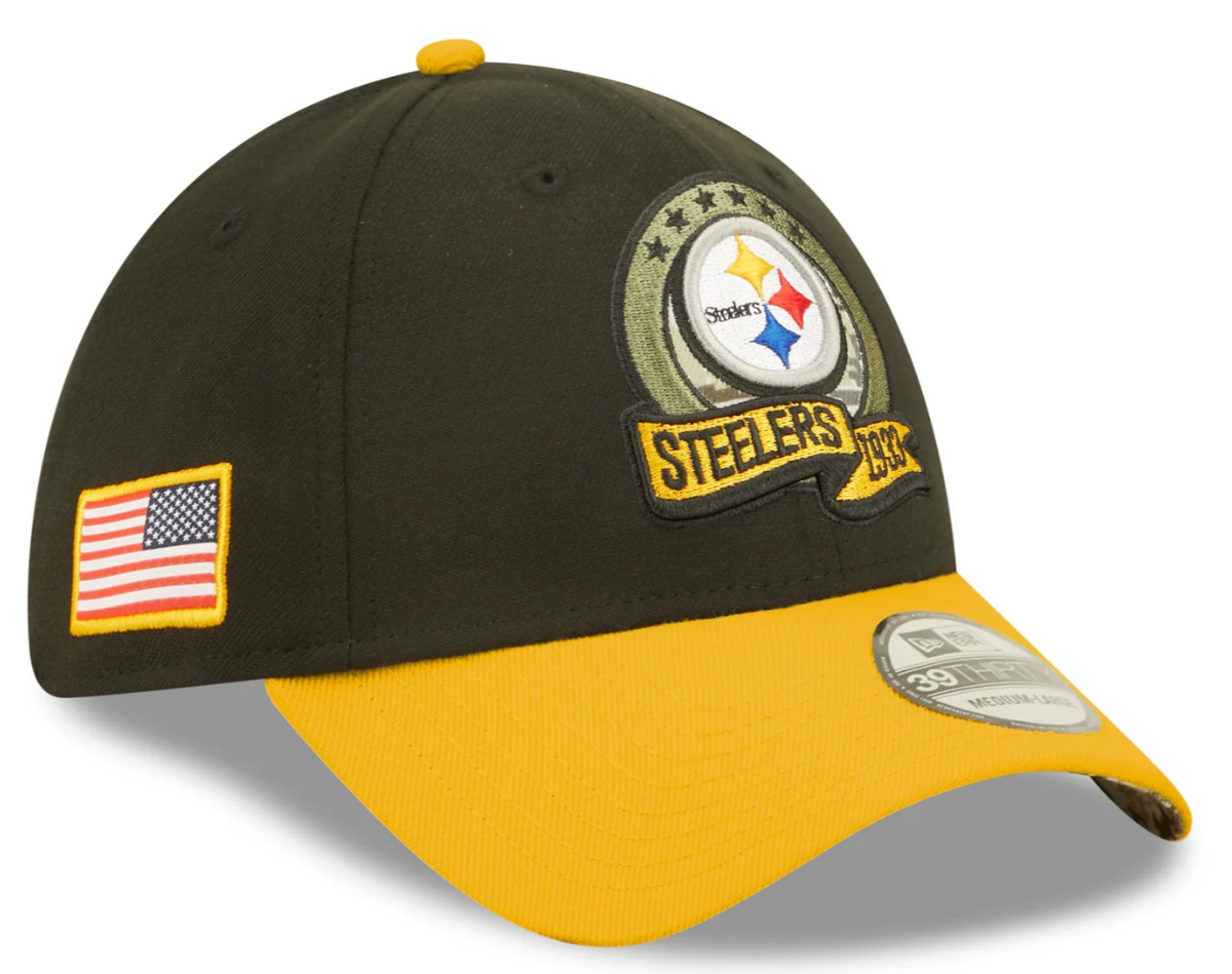 Pittsburgh Steelers New Era Black 2022 Salute to Service 39THIRTY Flex Hat for Men product image 1, provided for visual
