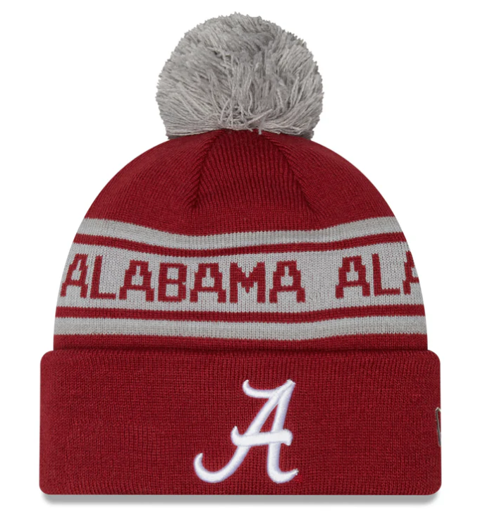 Alabama Crimson Tide NCAA New Era Crimson Repeat Cuffed Pom Knit Hat product image 1, provided for visual reference and