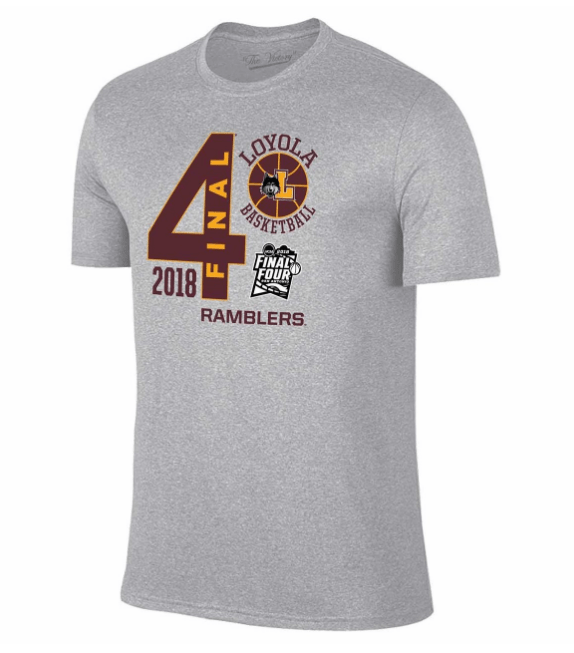Mens Loyola Chicago Ramblers Adult Final Four Gray T-Shirt product image 1, provided for visual reference and product detail