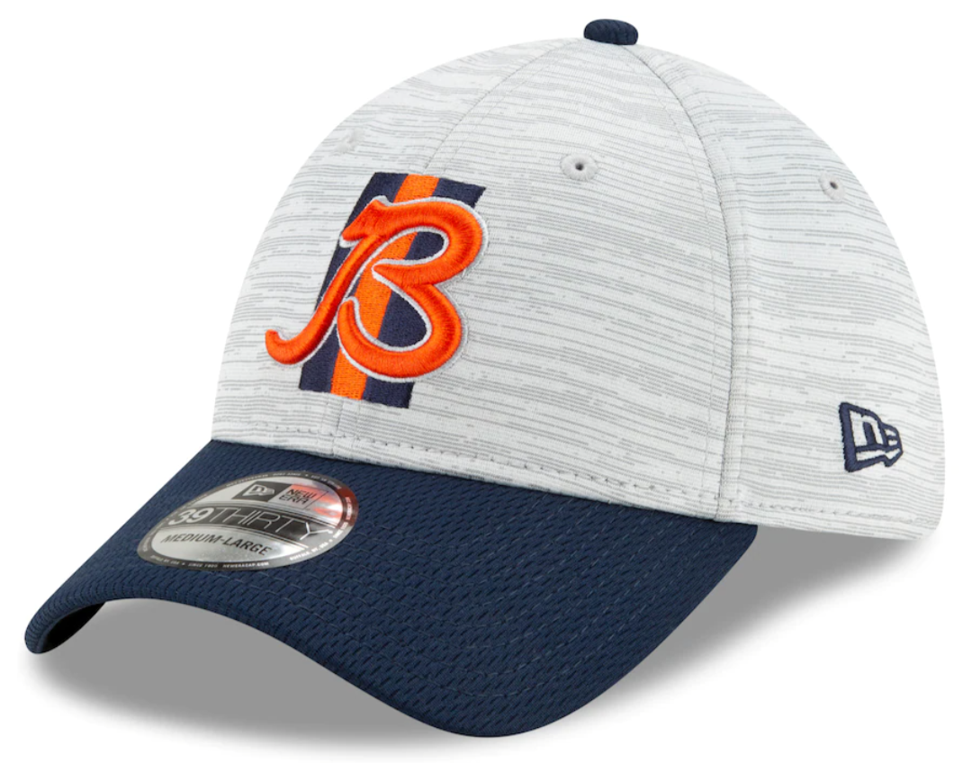 Chicago Bears "B" Logo 2021 Training Camp On Field Gray/Navy New Era 39THIRTY Flex Fit Hat product image 1, provided for