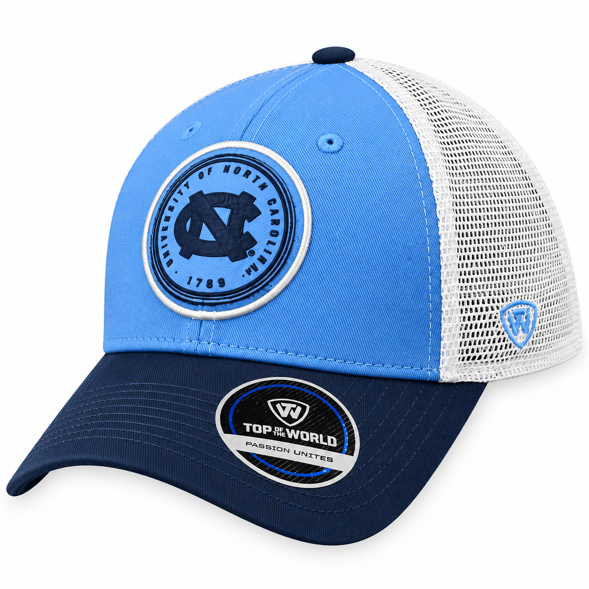 Top of the World Men North Carolina Tar Heels Blue/White Iconic Adjustable Trucker Hat product image 1, provided for visual