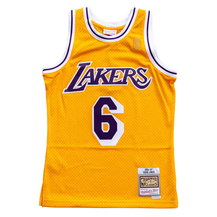 Eddie Jones Los Angeles Lakers #6 Mitchell & Ness 1996-97 Hardwood Classics Swingman Player Jersey - Gold for Men product