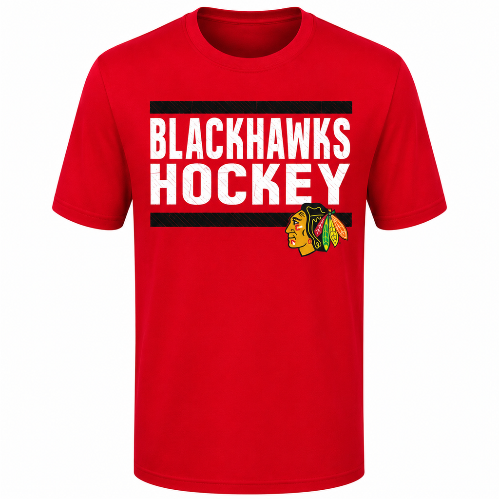 Youth Chicago Blackhawks Shootout Dri-Tek T-Shirt By Outerstuff product image 1, provided for visual reference and product