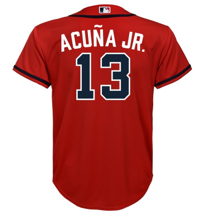 NIKE Youth Ronald Acuna Jr. Atlanta Braves Red Alternate Replica Jersey product image 3, provided for visual reference and