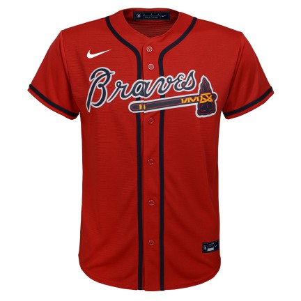 NIKE Youth Ronald Acuna Jr. Atlanta Braves Red Alternate Replica Jersey product image 2, provided for visual reference and