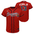 NIKE Youth Ronald Acuna Jr. Atlanta Braves Red Alternate Replica Jersey product image 1, provided for visual reference and