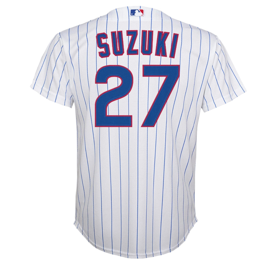 NIKE Youth Seiya Suzuki Chicago Cubs White Home Screen Print Jersey product image 3, provided for visual reference and