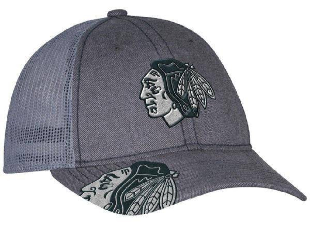 Mens Chicago Blackhawks adidas Gray Travel & Training Slouch Adjustable Hat product image 1, provided for visual reference