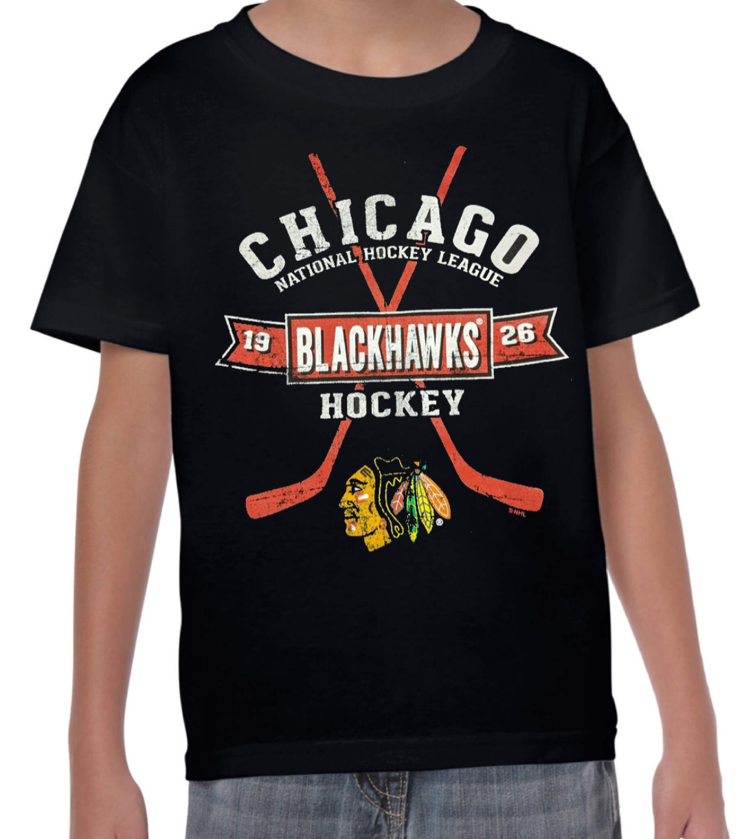 Chicago Blackhawks Child Outerstuff Black Playmaker T Shirt product image 1, provided for visual reference and product