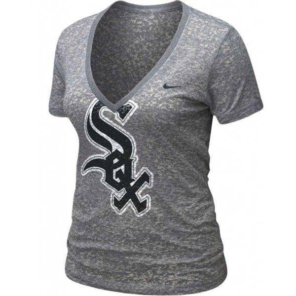 Chicago White Sox Women Nike Gray MLB Burnout T-Shirt product image 1, provided for visual reference and product detail