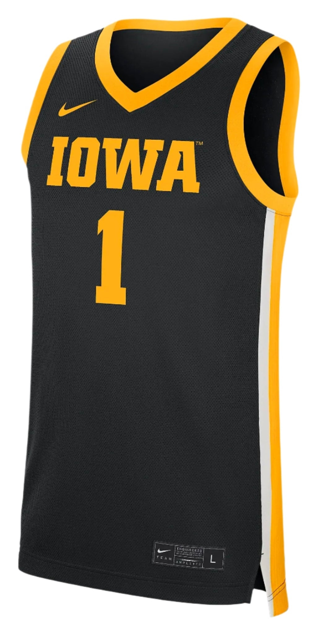 NCAA Iowa Hawkeyes Black #1 Replica Basketball Jersey for Men product image 1, provided for visual reference and product