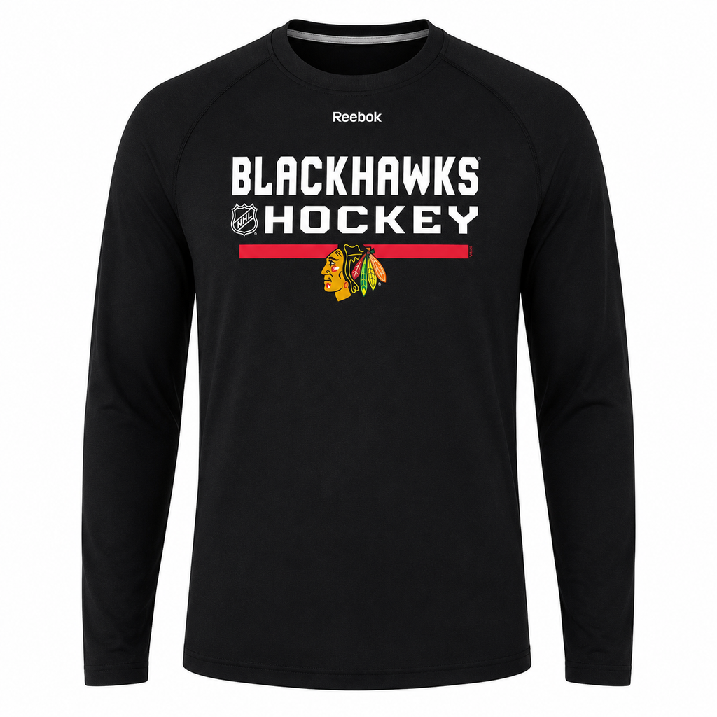 Chicago Blackhawks Youth Center Ice Speedwick Long Sleeve T-Shirt By Reebok-Black product image 1, provided for visual
