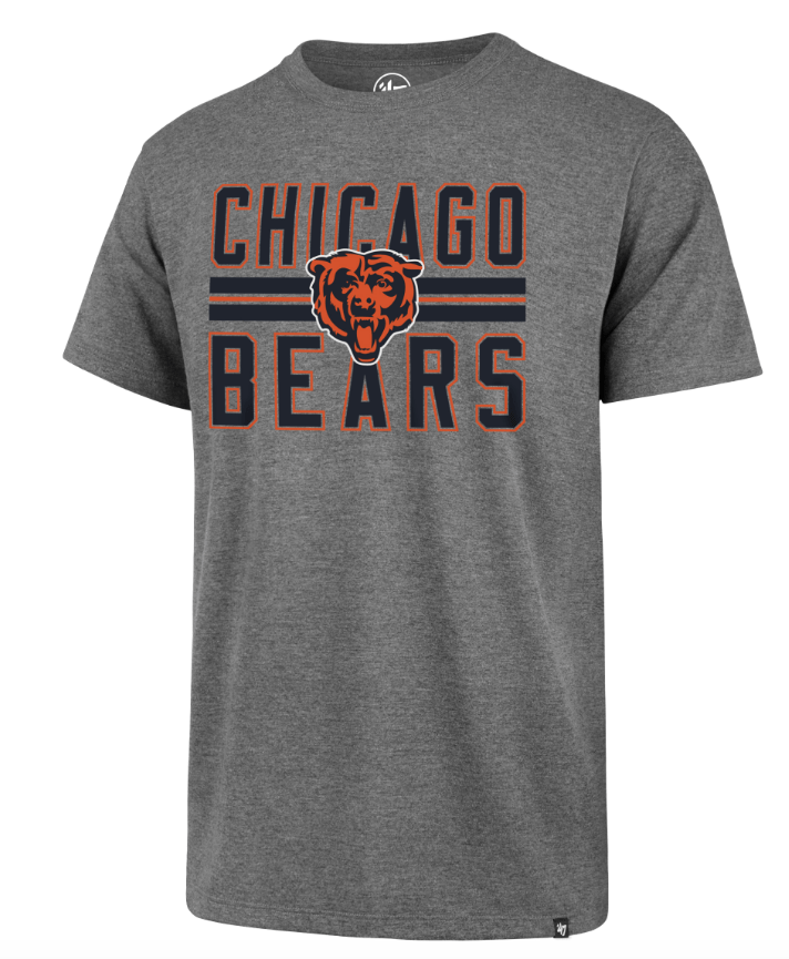 Chicago Bears Slate Gray Block Stripe Club T-Shirt By ’47 Brand product image 1, provided for visual reference and product