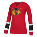 Women’s Chicago Blackhawks adidas Red Long Sleeve Henley T-Shirt product image 1, provided for visual reference and product