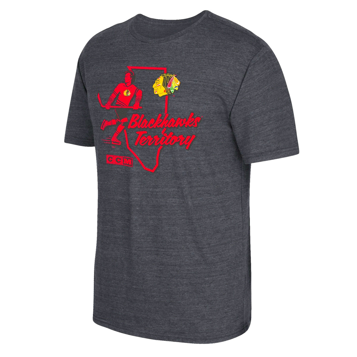 Mens CCM Chicago Blackhawks Triblend Territorial T-Shirt product image 1, provided for visual reference and product detail