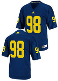 adidas Michigan Wolverines #98 Blue Replica Performance Football Jersey product image 1, provided for visual reference and
