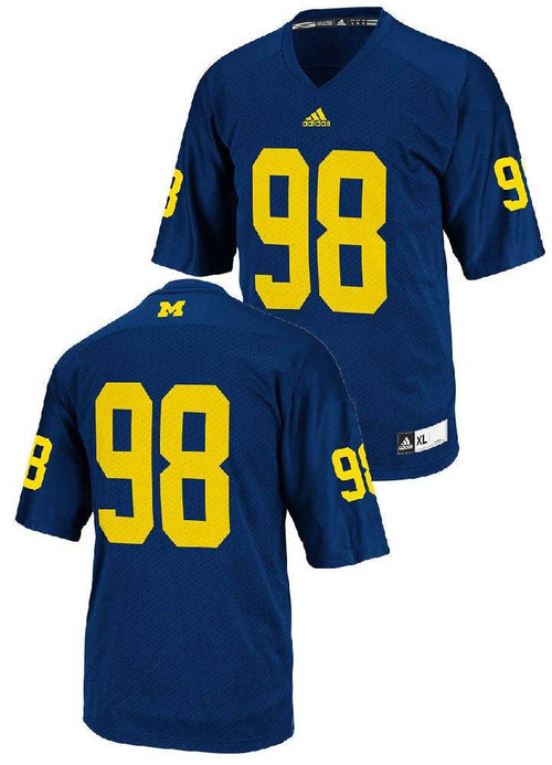 adidas Michigan Wolverines #98 Blue Replica Performance Football Jersey product image 1, provided for visual reference and