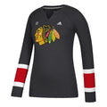 Women’s Chicago Blackhawks Black Long Sleeve Henley T-Shirt product image 1, provided for visual reference and product