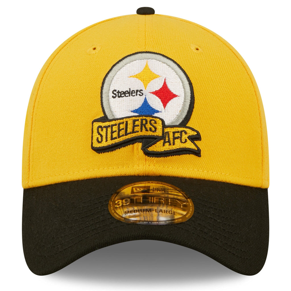 Pittsburgh Steelers New Era Gold SEC 2022 Sideline 39THIRTY Flex Hat for Men product image 2, provided for visual reference