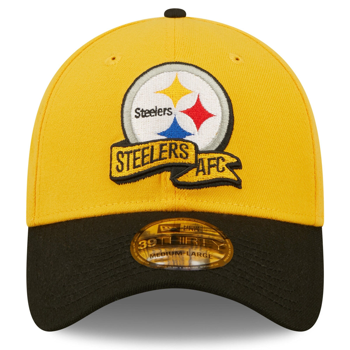 Pittsburgh Steelers New Era Gold SEC 2022 Sideline 39THIRTY Flex Hat for Men product image 2, provided for visual reference