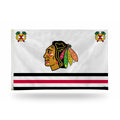 Chicago Blackhawks White 3X5' Jersey Banner Flag Primary and Secondary Logos product image 1, provided for visual reference