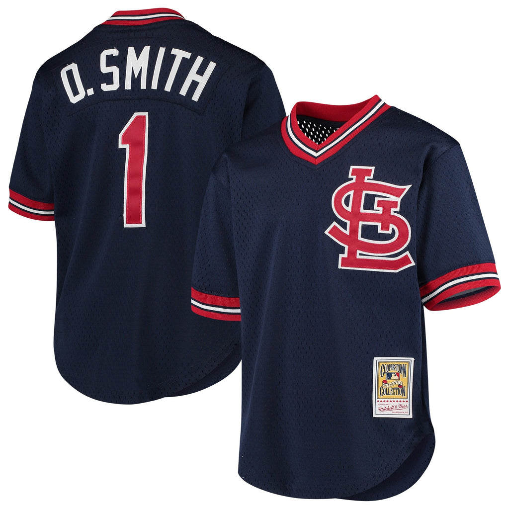 Mitchell & Ness Ozzie Smith St. Louis Cardinals 1994 Navy Batting Practice Cooperstown Jersey for Men product image 1,