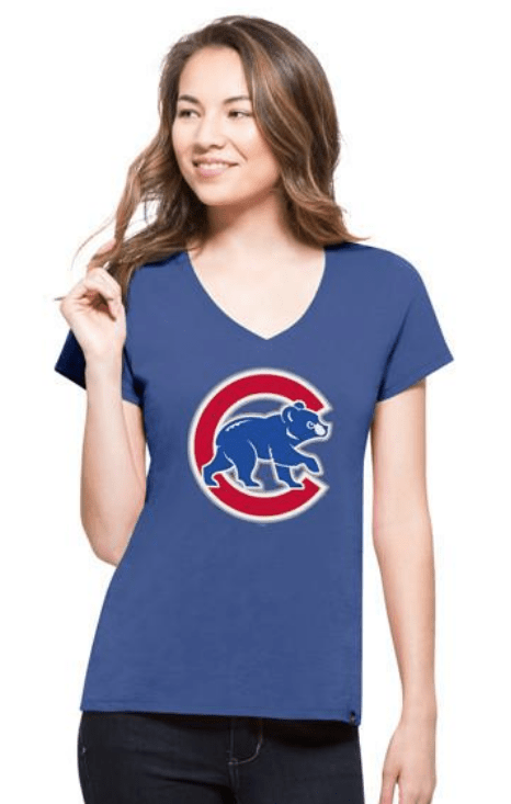 Womens Chicago Cubs Clutch Splitter V-Neck T-Shirt product image 1, provided for visual reference and product detail review