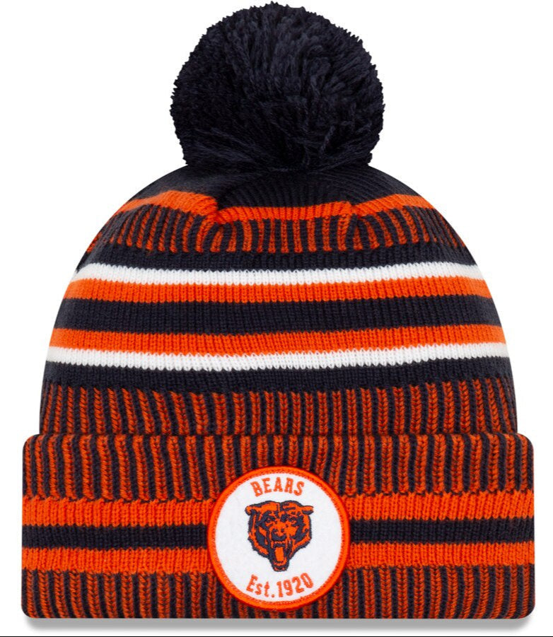 New Era Navy/Orange Chicago Bears 2019 NFL Bear Head Logo Sideline Home Official Historic Logo Sport Knit Hat for Men