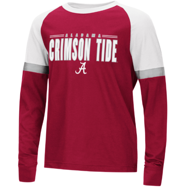 Alabama Crimson Tide Colosseum Youth Ollie Long Sleeve Raglan T-Shirt product image 1, provided for visual reference and