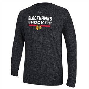 Reebok Chicago Blackhawks Black Heather Locker Room Ultimate Synthetic Long Sleeve Performance Shirt product image 1,