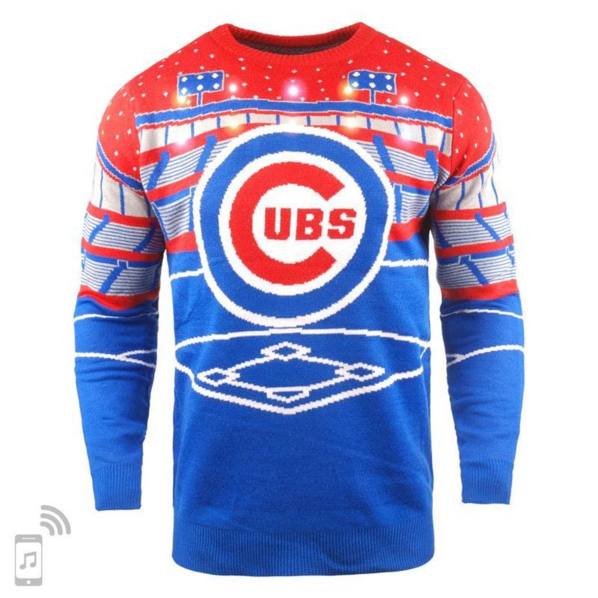 Mens Chicago Cubs Light Up Bluetooth Sweater By Foco product image 1, provided for visual reference and product detail review