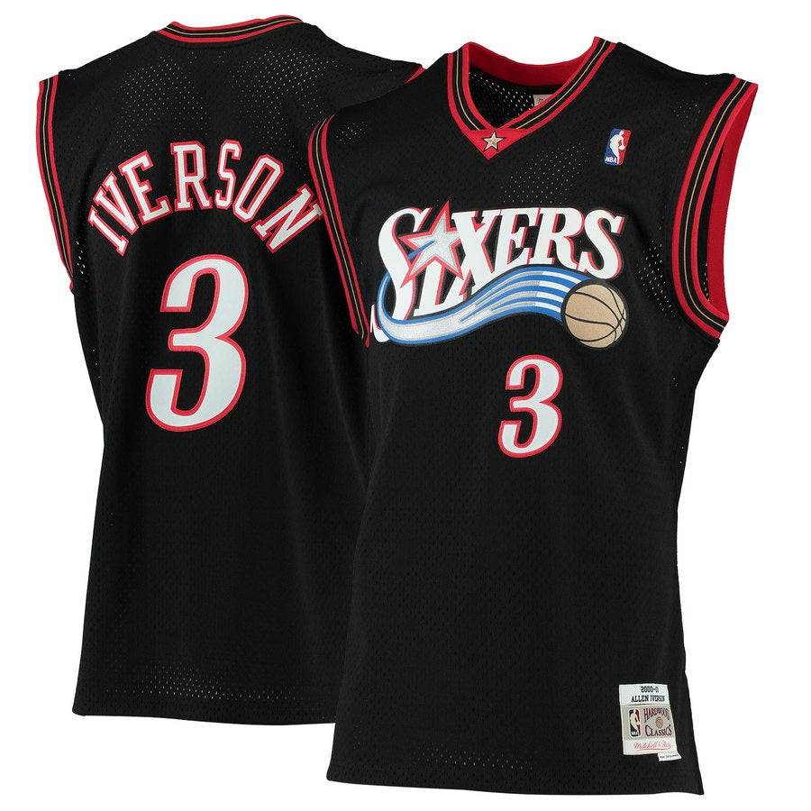Youth Philadelphia 76ers Allen Iverson Mitchell & Ness Black 2000-01 Hardwood Classics Swingman Jersey product image 1,