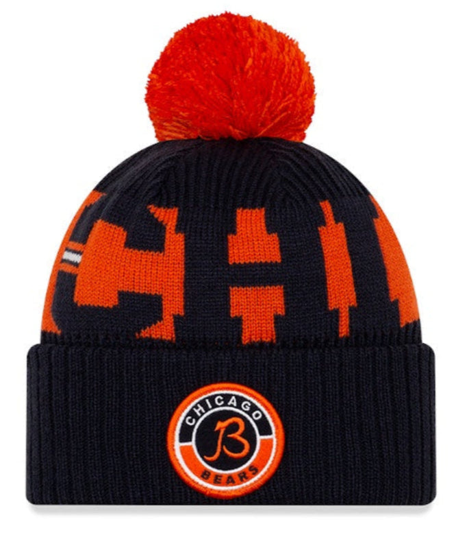 Chicago Bears New Era Navy/Orange 2020 NFL Sideline Official Alternate B Logo Sport Pom Cuffed Knit Hat for Men product
