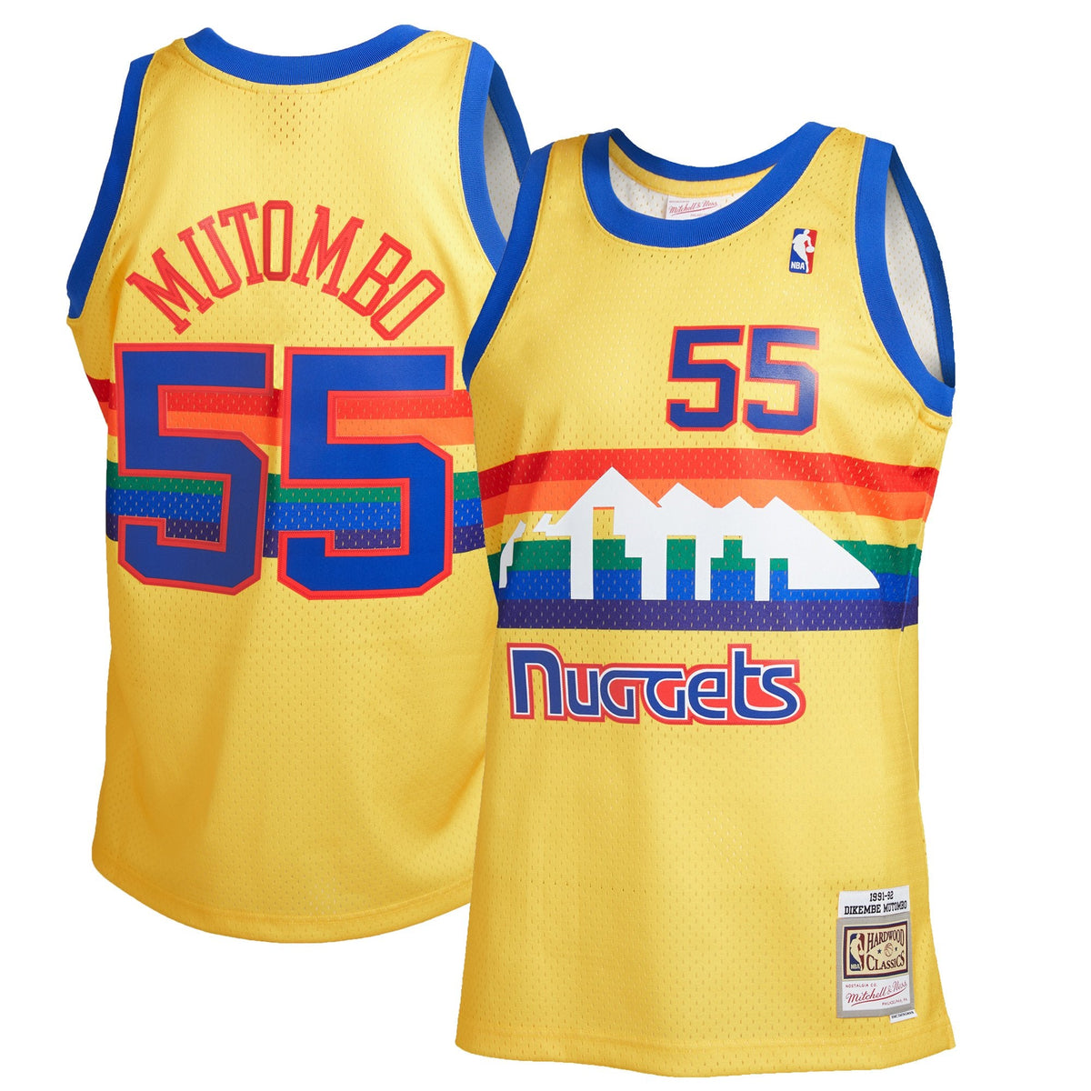 Denver Nuggets Dikembe Mutombo Mitchell & Ness Gold Hardwood Classics Reload 2.0 Swingman Jersey for Men product image 1,