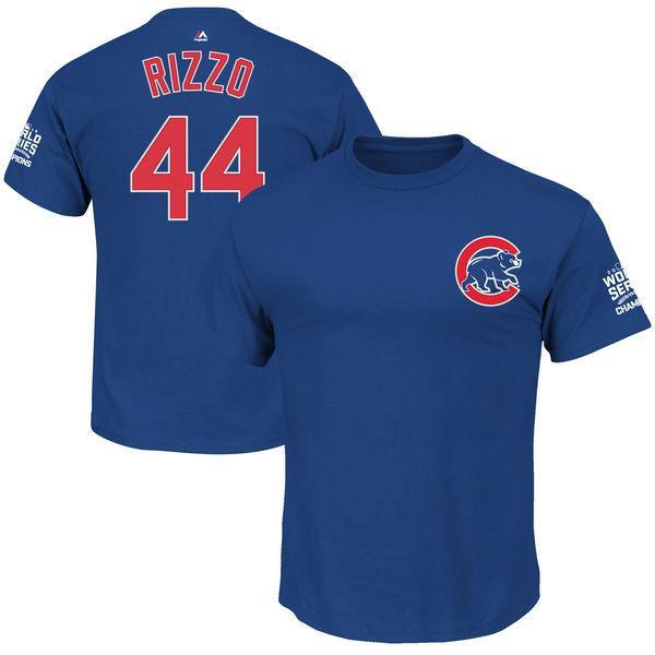 Chicago Cubs Anthony Rizzo Majestic Royal 2016 World Series Champions Name & Number T-Shirt for Men product image 1,